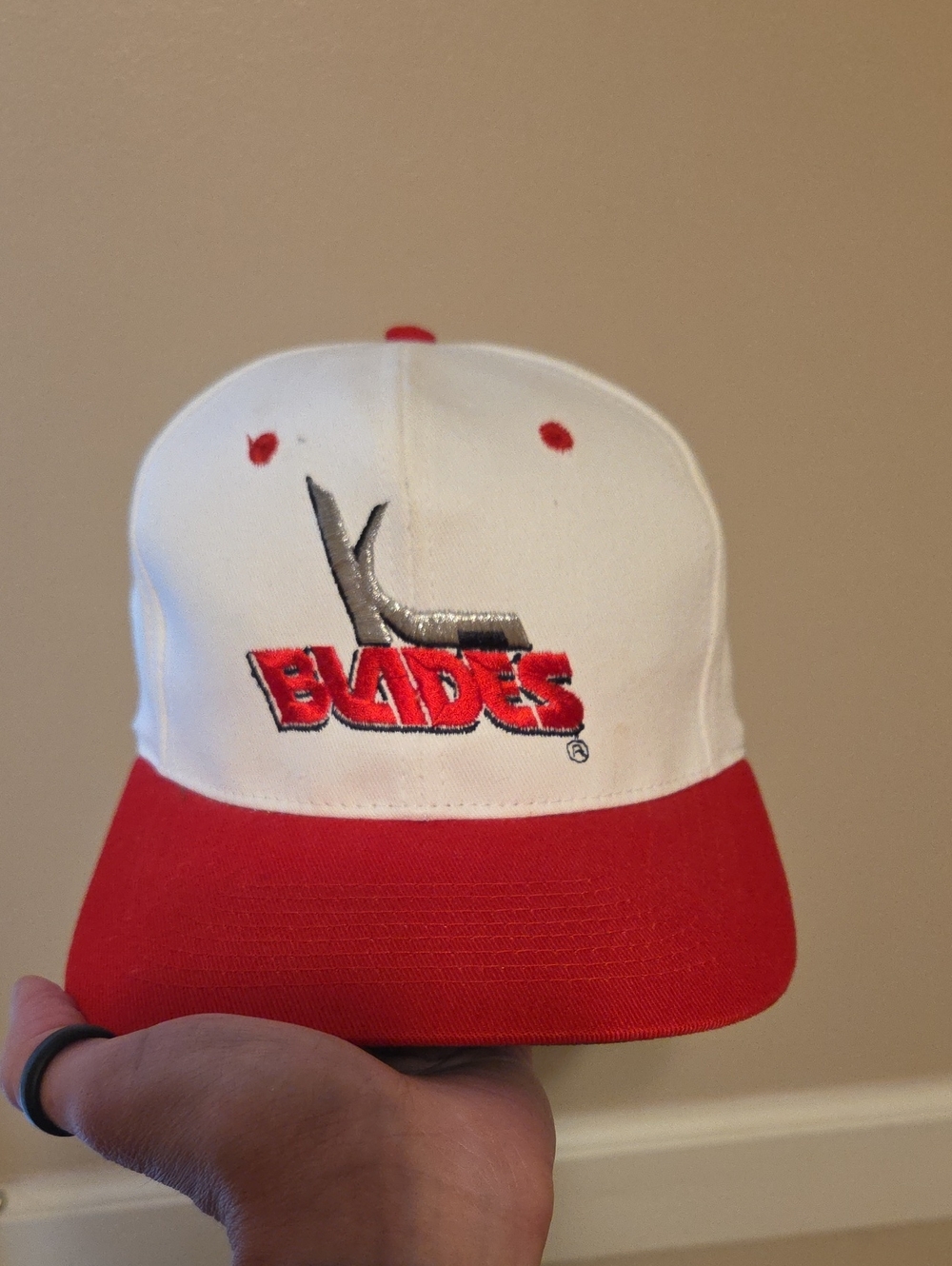 White & Red Embroidered 'Blades' Logo Snapback Hat